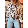 White Western Fashion Print Button Up Casual Shirt