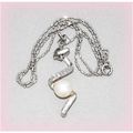 White Faux Pearl Charm Pendant Silver Tone Chai...