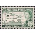 Jamaica QEII 1958 WI Federation 2d Deep Green M...