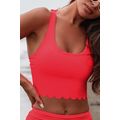 Fiery Red Scalloped Crossed Straps Cropped Biki...