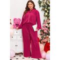 Rose Red Plus Size Ribbed Long Sleeve Shirt and...