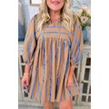 Khaki Stripe Contrast Striped Print 3/4 Sleeve ...