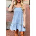 Beau Blue Bow Detail Spaghetti Straps Ruffle He...