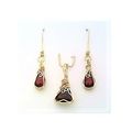 Garnet Gold Wire Wrap Gemstone Pendant Drop Ear...