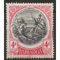 Barbados 1918 SG199 4d Black & Red, corner crea...