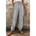 Black Stripe Boho Striped Print Casual Pants
