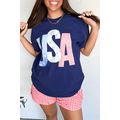 Blue USA Graphic July 4th Crew Neck T Shirt