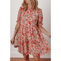Multicolour Floral Print Frilled Neck Puff Slee...