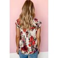Red Floral Short Sleeve Round Neck Blouse