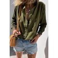 Jungle Green Crinkle Textured Button Up Long Sl...