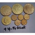 9 Golden Coin Reproduction Coins 1/4 to 3/4 Rou...