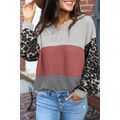 Red Wild Leopard Contrast Sleeve Colorblock Waf...