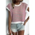 Red Stripe Ribbed Trim Loose Fit Knitted Sweate...