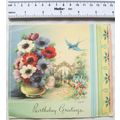 1953 Birthday card - anemonies & bluebird