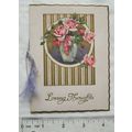 vintage: Loving Thoughts card - vase of pink roses
