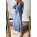 Myosotis Chambray Deep V Neck Bracelet Sleeve M...
