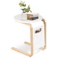 Birch Wood White Side Table TV Tray with Storag...