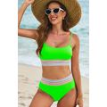 Green Striped Patchwork Spaghetti Strap High Wa...