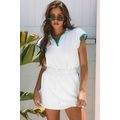 White Colorblock Edge Cap Sleeve Collared Top 2...