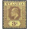 St Lucia 1909 SG71 3d Purple/Yellow Mounted Min...