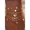 Gold Pearl Butterfly Multi-layer Pendant Anklet