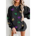 Black Mardi Gras Crown Sequin Patch Corded Bagg...