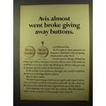 1965 Avis Rent-A-Car Ad - Went Broke Giving Buttons
