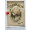 Vintage: Christmas card - snow scene with red sky