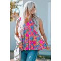 Rose Red Boho Pattern Print Flounce V Neck Tank...
