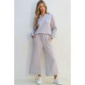 Light Grey Solid Textured Collared V Neck Top a...