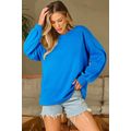 Sky Blue Solid Color Drop Shoulder Long Sleeve ...