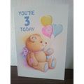 Age 3 Birthday Card - You're 3 Today - Teddy (3...