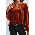 Gold Flame Lantern Sleeve Beaded Split V Neck V...