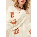Beige Cable Knit Pumpkin Raw Hem V Neck Loose S...