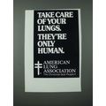 1986 American Lung Association Ad - Take Care O...