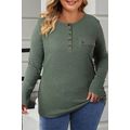 Mist Green Plus Size Snap Button Henley Top
