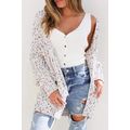 White Confetti Rib Knit Long Sleeve Cardigan