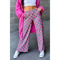 Green 2-Tone Checked Print High Waist Wide Leg ...