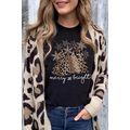 Black Leopard Christmas Tree Graphic Print Crew...