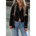 Black Asymmetric Zipper Belted Hem Jacket