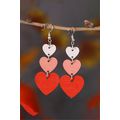Red Valentines Day Heart Shape Tiered Dangle Ea...