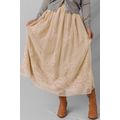 Oatmeal Embroidered Mesh Overlay Flowy Long Skirt