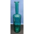Tall Vintage MCM Teal Turquoise Dimpled Glass V...