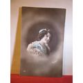 A PRETTY GIRL in blue . used antique postcard =
