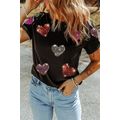 Black Sequin Heart Patched Pattern Crewneck Val...