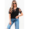 Black Flora Lace Patchwork Crew Neck T Shirt