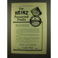 1908 Heinz Red Raspberries Preserved Fruits Ad