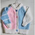 Hand Knitted Pink, Blue & White Chunky Wool Car...
