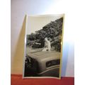 WOMAN SAT IN SUN ROOF, 1930s? veteran car photo...