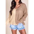 Khaki Long Sleeve V-Neck Colorblock Sweater